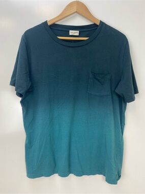 Saint Laurent Teal Ombre Crewneck Pocket Tee